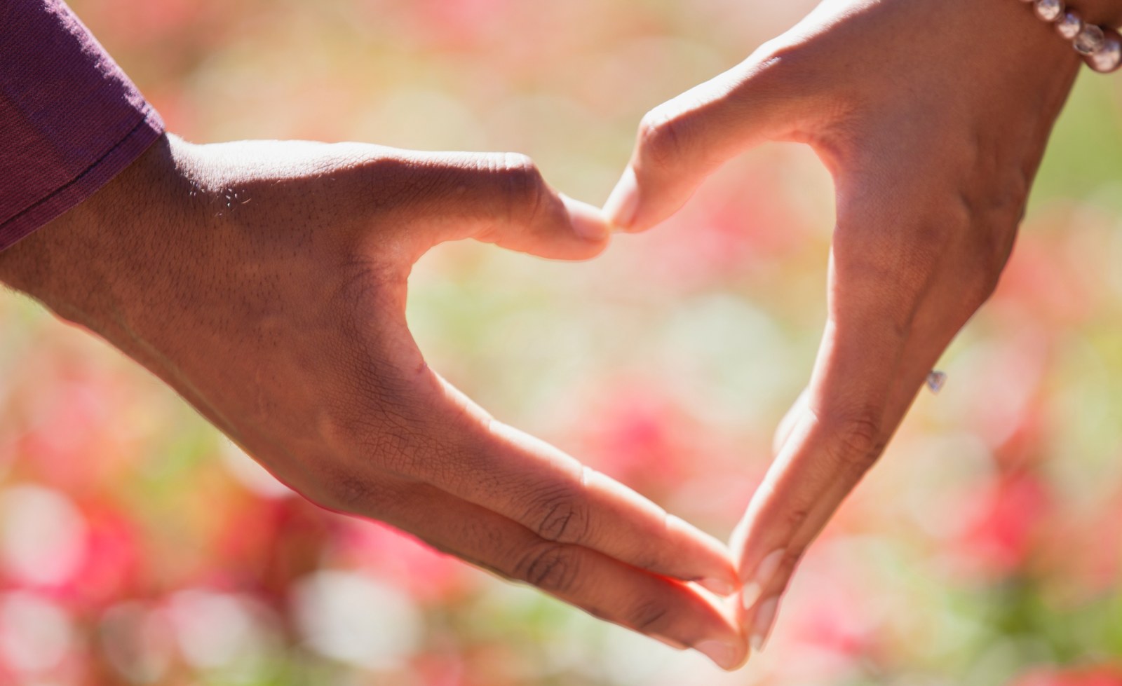 Hands forming a heart in warm sunlight