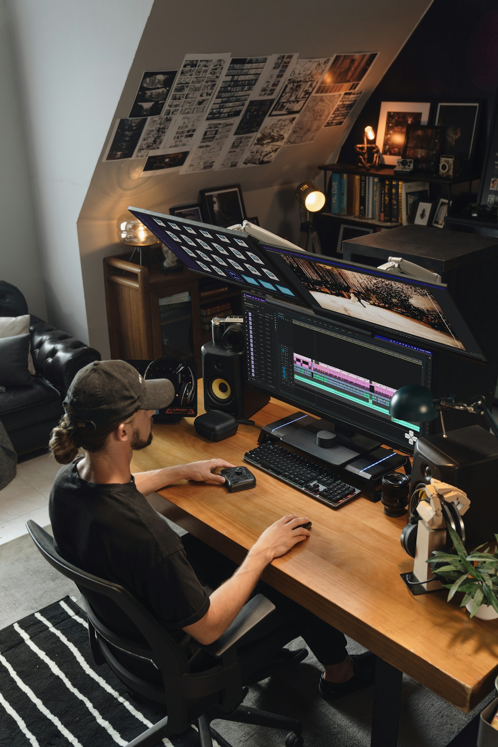 Illustrative video editor working with a timeline on a computer